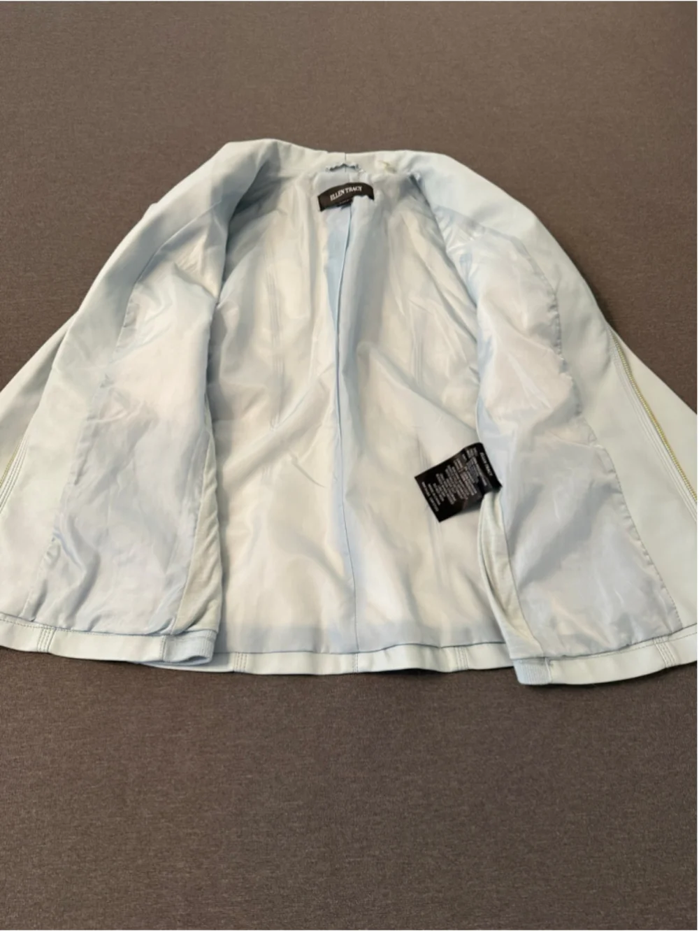 Ellen Tracy Light Blue Vegan Leather Jacket - Gold Zippers - NWOT Size Small